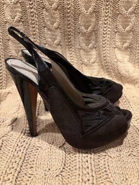 Alberta Ferretti Slingback Peep-Toe High Heels - Dark Brown